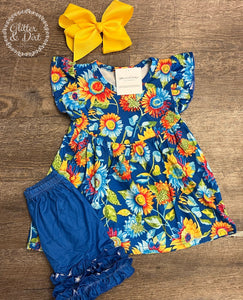 Royal Blue Colorful Sunflower Ruffle Set