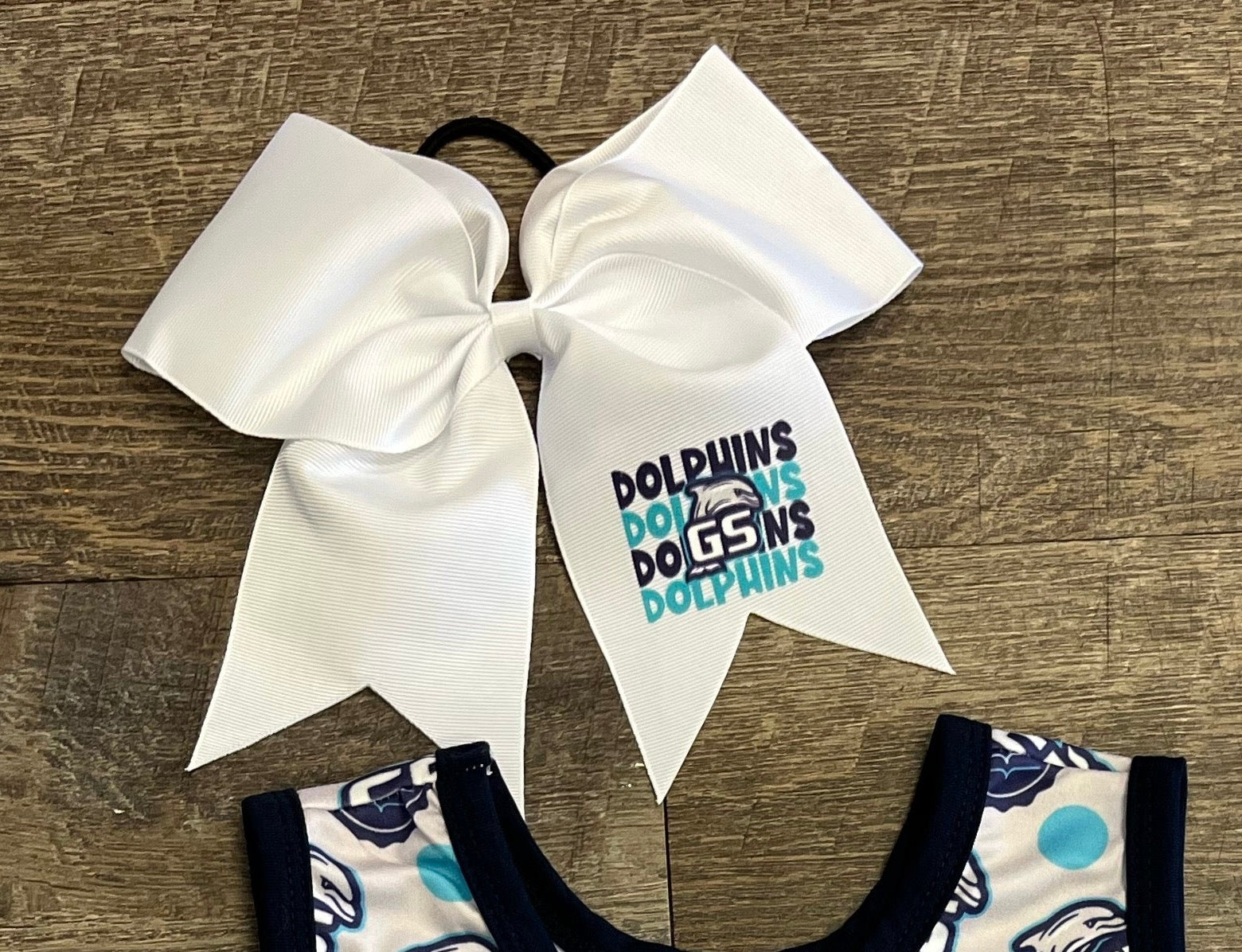 Dolphins Stack White Cheer Bow