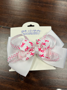 White Breast Cancer Ribbon Bow