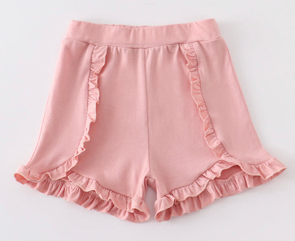 Knit Cotton Ruffle Front Shorts